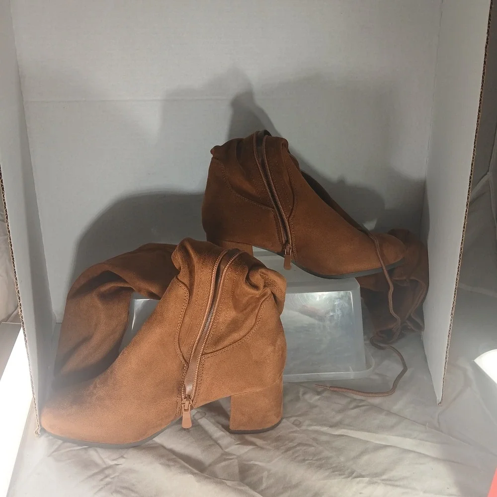 Dream Pairs Over The Knee Boots 9 Tan Brown Faux Suede Block Heel‎ Boho Chic